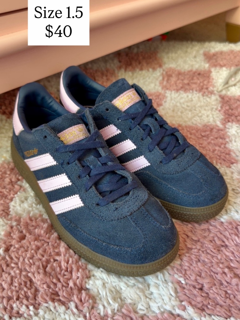 adidas Kids Navy and Light Pink Suede Sneakers